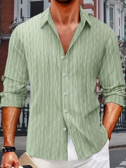 Casual Shirts For Men Button Down Stripes Long Sleeve Textured Summer Beach Shirts
