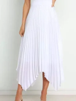 Casual Skirt Vintage Accordion Pleats Handkerchief Long Skirt In Burgundy