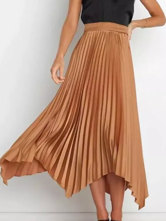 Casual Skirt Vintage Accordion Pleats Handkerchief Long Skirt In Burgundy