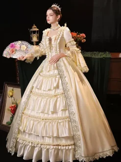 Champagne Retro Tudor Dress Costumes Polyester Dress Women's Marie Antoinette Costume Retro Masquerade Ball Gown