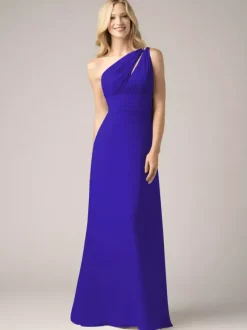 Champagne Bridesmaid Dresses Chiffon Backless Ruched A-Line Prom Maxi Dress