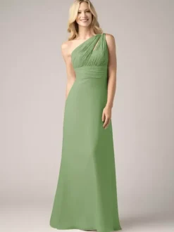 Champagne Bridesmaid Dresses Chiffon Backless Ruched A-Line Prom Maxi Dress