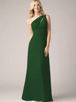 Champagne Bridesmaid Dresses Chiffon Backless Ruched A-Line Prom Maxi Dress
