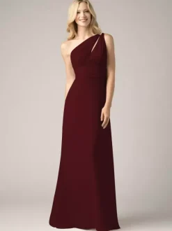 Champagne Bridesmaid Dresses Chiffon Backless Ruched A-Line Prom Maxi Dress