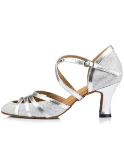 Champagne Dance Shoes Women Peep Criss Cross High Heel Ballroom Shoes Latin Dance Shoes