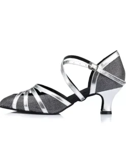 Champagne Dance Shoes Women Peep Criss Cross High Heel Ballroom Shoes Latin Dance Shoes