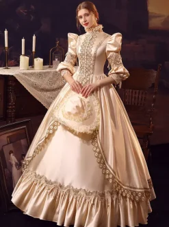 Champagne Retro Costumes Polyester Dress Women's Euro-Style Marie Antoinette Costume Party Prom Dress