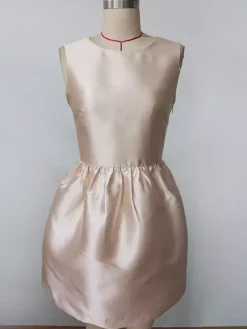 Champagne Sleeveless Satin Mini Party Dress With Bow Back 2026
