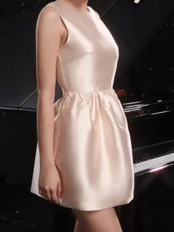 Champagne Sleeveless Satin Mini Party Dress With Bow Back 2026