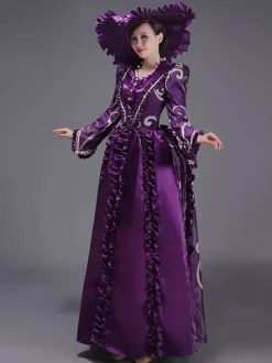 Champagne Bustle Vicorian Dress Padded Shourlders Long Sleeves Polyest Elegant Ball Retro Dress With Hat