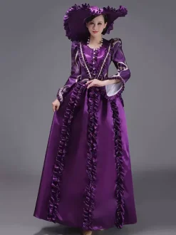 Champagne Bustle Vicorian Dress Padded Shourlders Long Sleeves Polyest Elegant Ball Retro Dress With Hat