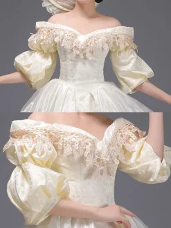 Champagne Retro Tudor Dress Costumes Ruffles Marie Antoinette Polyester Women's Vintage Tunic Dress