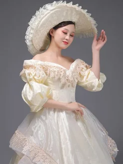 Champagne Retro Tudor Dress Costumes Ruffles Marie Antoinette Polyester Women's Vintage Tunic Dress