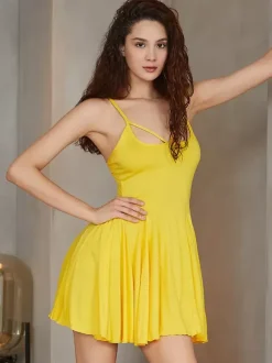 Chemises Babydolls Lingerie Sexy Yellow Sleepwear
