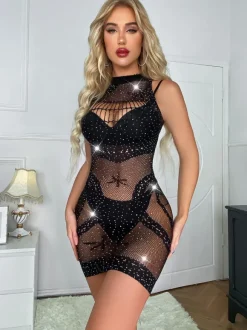 Chemises Women Hosiery Black Cut Out Nylon Sexy Hot Lingerie
