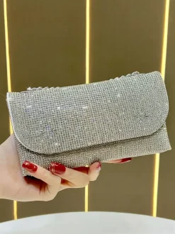 Chevron Rhinestone Envelope Clutch Bag Detachable Chain Strap Sparkly Evening Wedding Party Hand Purse