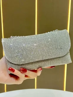 Chevron Rhinestone Envelope Clutch Bag Detachable Chain Strap Sparkly Evening Wedding Party Hand Purse