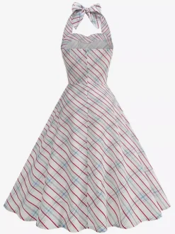 Chic Fitted Blue Plaid Gown With A Line Skirt Perfect For Summer Parties