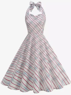 Chic Fitted Blue Plaid Gown With A Line Skirt Perfect For Summer Parties