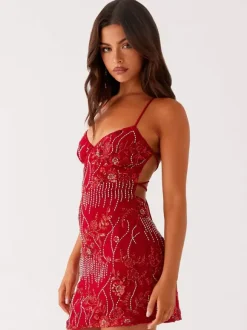 Chic Fitted Orange Gown With Floral Sequin Detail Perfect For Parties