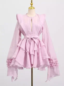 Chic Fitted Pink Gown With Layered Ruffle Perfect For Summer