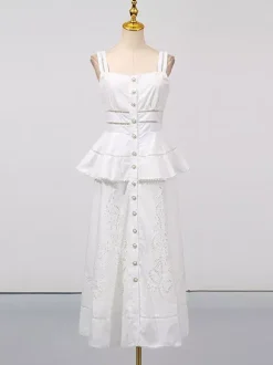 Chic Fitted White Maxi Gown With Lace Detail Perfect For Formal Events