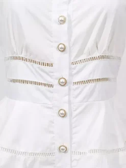 Chic Fitted White Maxi Gown With Lace Detail Perfect For Formal Events