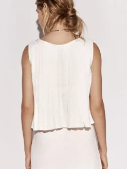 Chic Cami Top Lace Up Pleated Round Neck Summer Casual Women Top