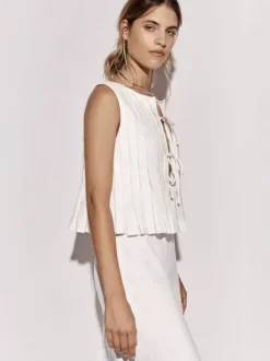 Chic Cami Top Lace Up Pleated Round Neck Summer Casual Women Top