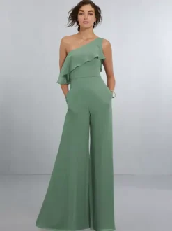 Chiffon Bridesmaid Dresses Jumpsuit One Shoulder Asymmetrical Wedding Party Dress