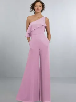 Chiffon Bridesmaid Dresses Jumpsuit One Shoulder Asymmetrical Wedding Party Dress