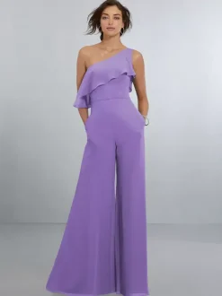 Chiffon Bridesmaid Dresses Jumpsuit One Shoulder Asymmetrical Wedding Party Dress