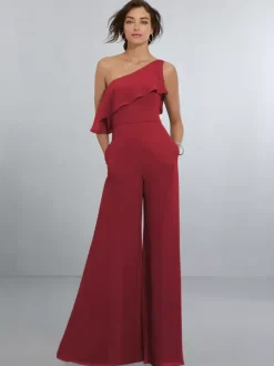 Chiffon Bridesmaid Dresses Jumpsuit One Shoulder Asymmetrical Wedding Party Dress