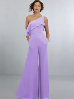Chiffon Bridesmaid Dresses Jumpsuit One Shoulder Asymmetrical Wedding Party Dress