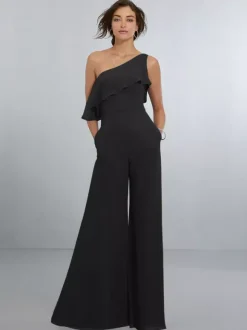 Chiffon Bridesmaid Dresses Jumpsuit One Shoulder Asymmetrical Wedding Party Dress