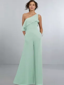 Chiffon Bridesmaid Dresses Jumpsuit One Shoulder Asymmetrical Wedding Party Dress