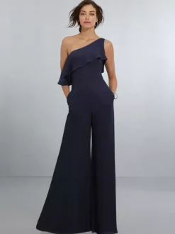 Chiffon Bridesmaid Dresses Jumpsuit One Shoulder Asymmetrical Wedding Party Dress