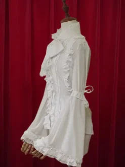 Chiffon Lolita Blouse Long Hime Sleeves Stand Collar Ruffles Lace Up