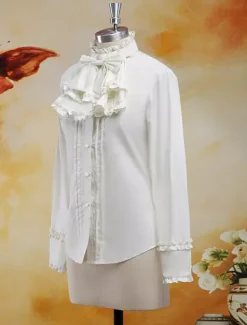 Chiffon Blouse Long Sleeves Stand Collar Ruffles Bow
