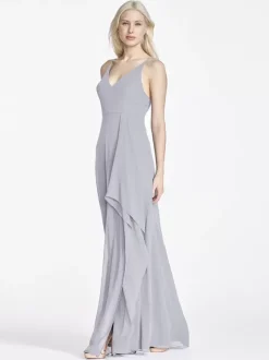 Chiffon Bridesmaid Dresses Sleeveless Irregular A-Line Wedding Party Maxi Dress