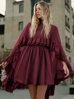 Chiffon Cape Mini Slip Dress For Women - Elegant Ruffle Tiered 2 Piece Set - Spring Wedding Guest Party Cocktail 2026
