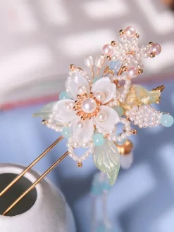 Chinese Style Lolita Accessories White Pearls Flowers Accessory Metal Miscellaneous