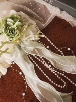 Chinese Style Lolita Accessories Green Pearls Bows Flowers Polyester Fiber Accessory Miscellaneous