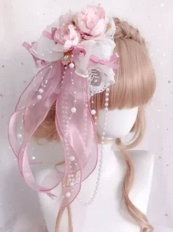 Chinese Style Lolita Accessories Green Pearls Bows Flowers Polyester Fiber Accessory Miscellaneous
