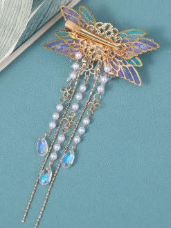 Chinese Style Lolita Accessories Lilac Butterfly Pearls Chains Metal Accessory Miscellaneous