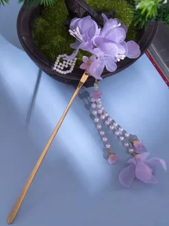 Chinese Style Lolita Accessories Purple Flowers Pearls Accessory Metal Miscellaneous