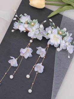 Chinese Style Lolita Accessories Lilac Pearls Chains Flowers Metal Accessory Miscellaneous