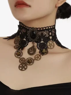 Choker Lace Necklace Retro Steampunk Waistband Black Metal Details Daily