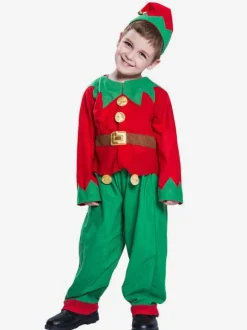Christmas Elf Costume Boys Kids Long Sleeve Top Pants Hat 3 Piece Set Halloween
