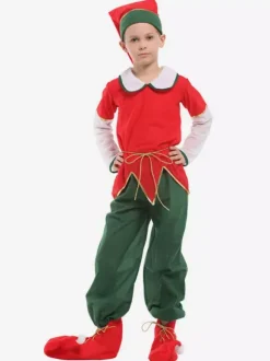 Christmas Elf Costume Kids Top Pants 5 Piece Set For Boys Halloween